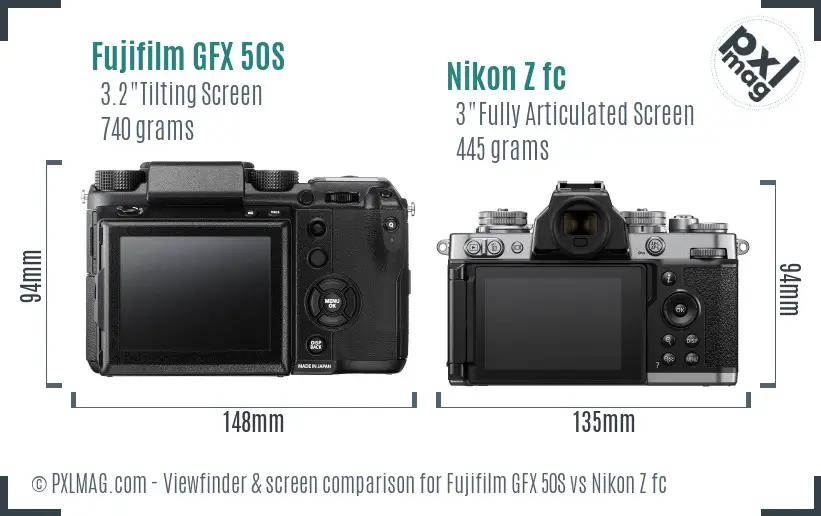 Fujifilm GFX 50S vs Nikon Z fc Screen and Viewfinder comparison