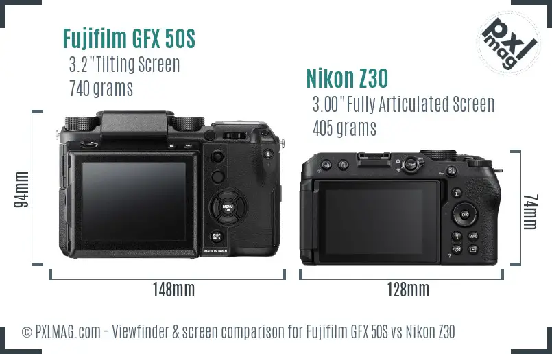 Fujifilm GFX 50S vs Nikon Z30 Screen and Viewfinder comparison Fujifilm GFX 50S vs Nikon Z30 Screen and Viewfinder comparison