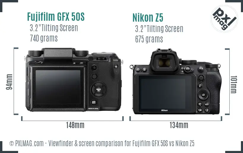 Fujifilm GFX 50S vs Nikon Z5 Screen and Viewfinder comparison Fujifilm GFX 50S vs Nikon Z5 Screen and Viewfinder comparison