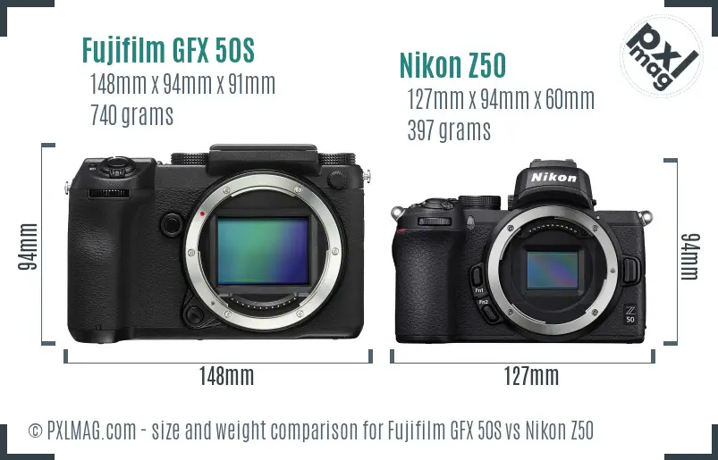 Fujifilm GFX 50S vs Nikon Z50 size comparison