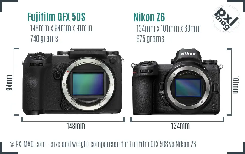 Fujifilm GFX 50S vs Nikon Z6 size comparison