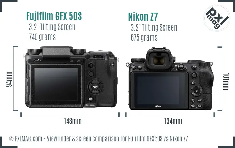 Fujifilm GFX 50S vs Nikon Z7 Screen and Viewfinder comparison