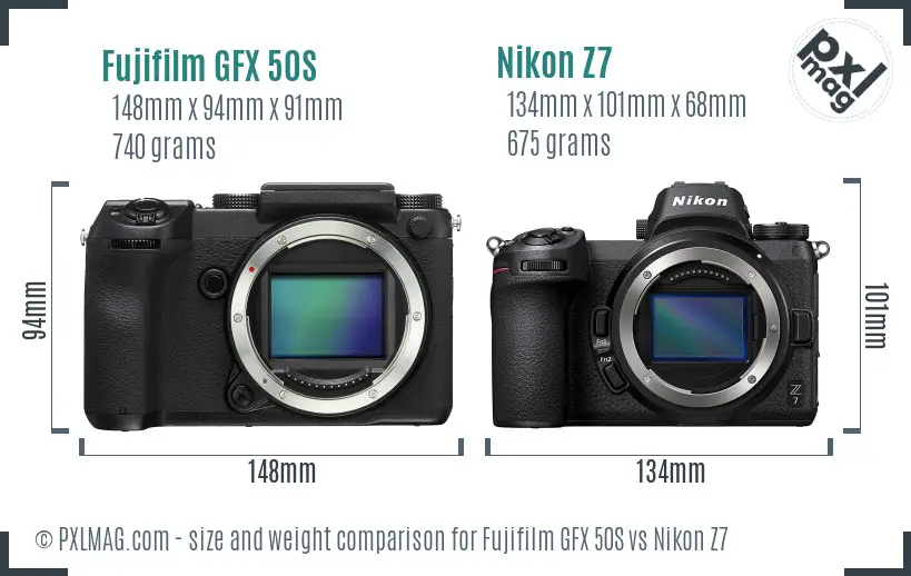 Fujifilm GFX 50S vs Nikon Z7 size comparison