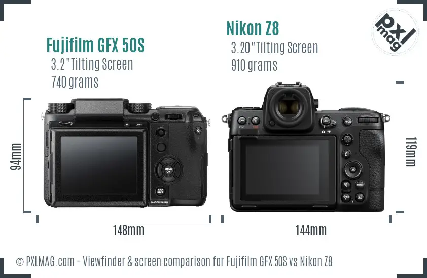 Fujifilm GFX 50S vs Nikon Z8 Screen and Viewfinder comparison Fujifilm GFX 50S vs Nikon Z8 Screen and Viewfinder comparison