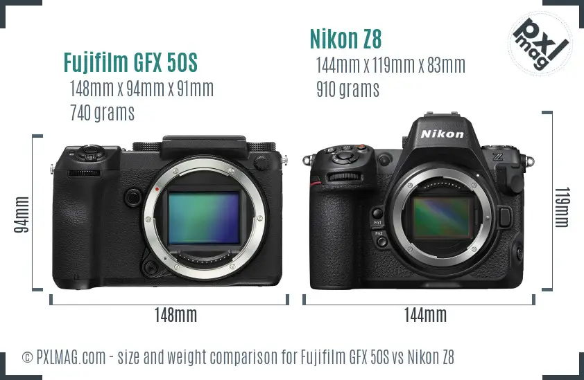 Fujifilm GFX 50S vs Nikon Z8 size comparison Fujifilm GFX 50S vs Nikon Z8 size comparison