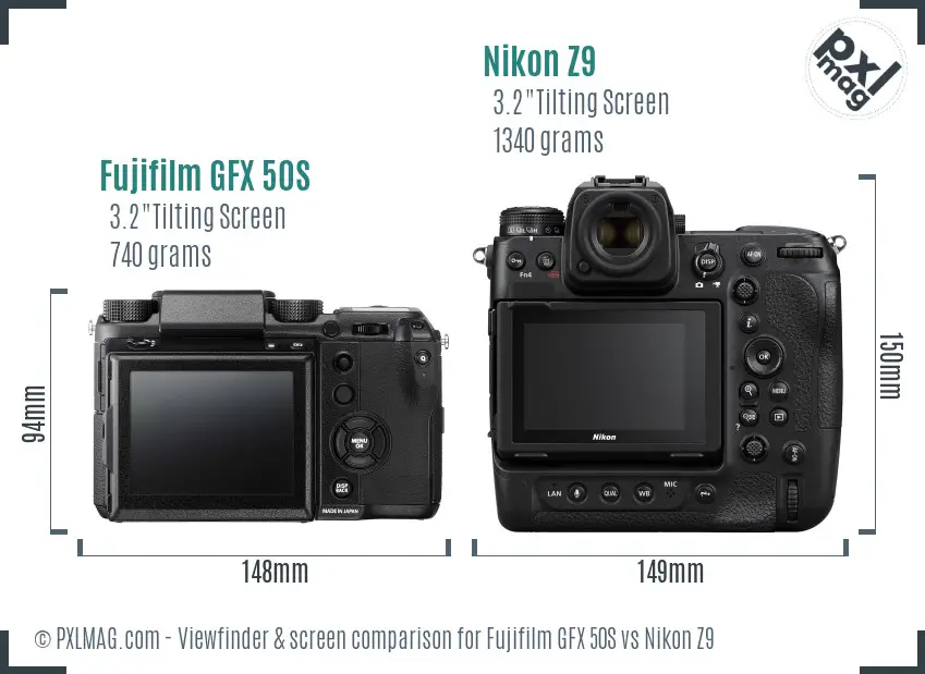 Fujifilm GFX 50S vs Nikon Z9 Screen and Viewfinder comparison