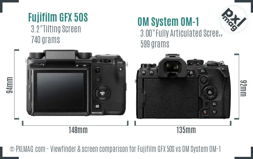 Fujifilm GFX 50S vs OM System OM-1 Screen and Viewfinder comparison