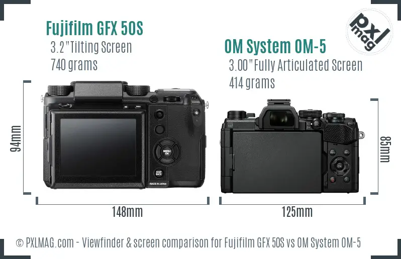 Fujifilm GFX 50S vs OM System OM-5 Screen and Viewfinder comparison