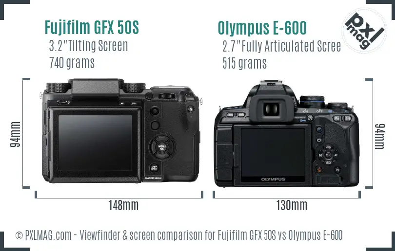 Fujifilm GFX 50S vs Olympus E-600 Screen and Viewfinder comparison