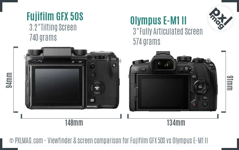 Fujifilm GFX 50S vs Olympus E-M1 II Screen and Viewfinder comparison