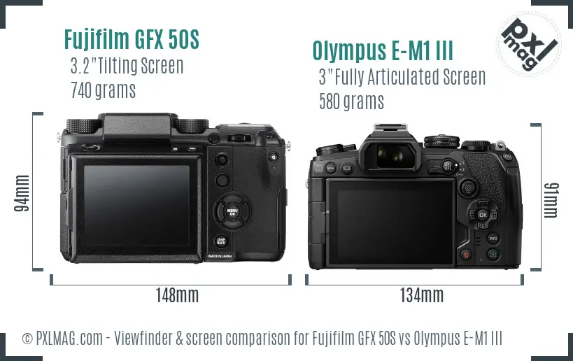 Fujifilm GFX 50S vs Olympus E-M1 III Screen and Viewfinder comparison