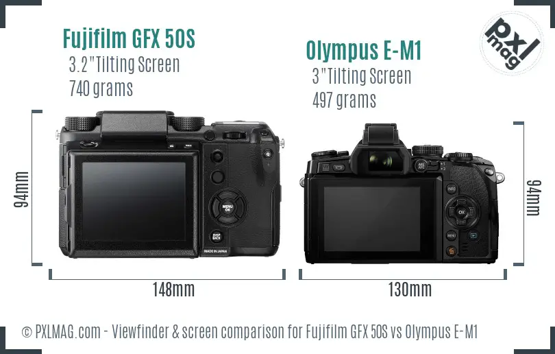 Fujifilm GFX 50S vs Olympus E-M1 Screen and Viewfinder comparison