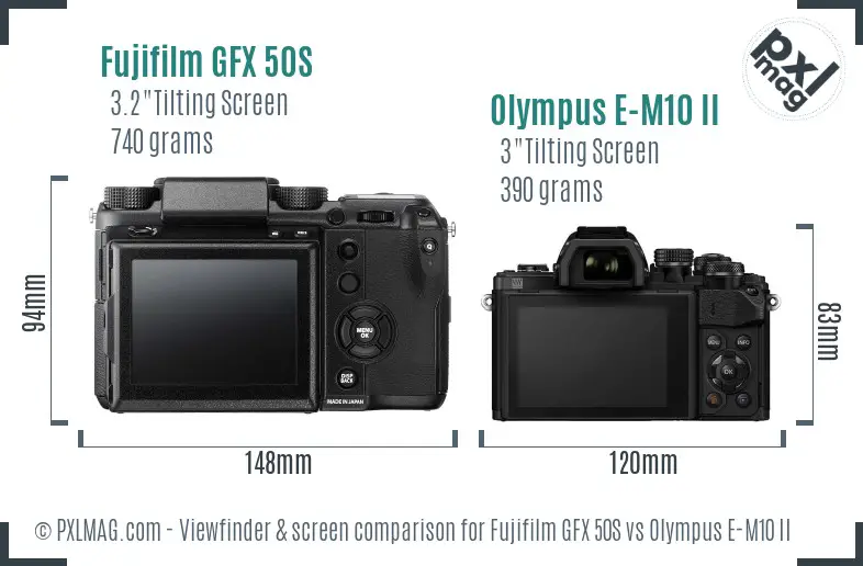 Fujifilm GFX 50S vs Olympus E-M10 II Screen and Viewfinder comparison