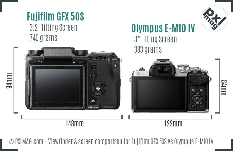 Fujifilm GFX 50S vs Olympus E-M10 IV Screen and Viewfinder comparison