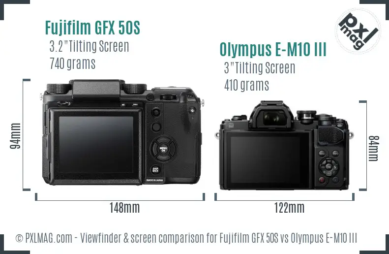 Fujifilm GFX 50S vs Olympus E-M10 III Screen and Viewfinder comparison