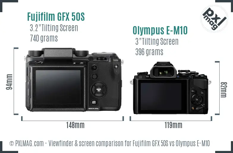Fujifilm GFX 50S vs Olympus E-M10 Screen and Viewfinder comparison