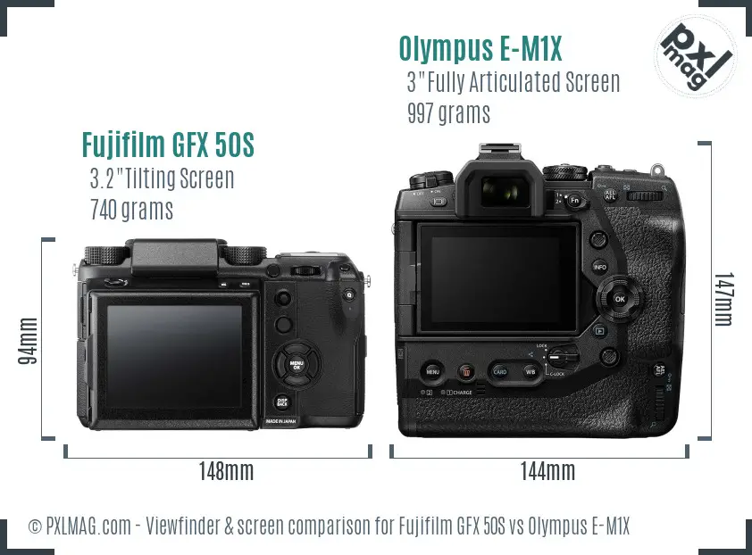 Fujifilm GFX 50S vs Olympus E-M1X Screen and Viewfinder comparison