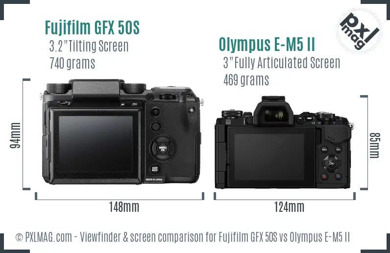 Fujifilm GFX 50S vs Olympus E-M5 II Screen and Viewfinder comparison