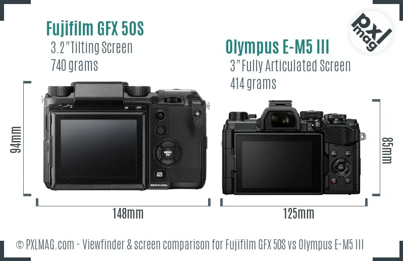 Fujifilm GFX 50S vs Olympus E-M5 III Screen and Viewfinder comparison