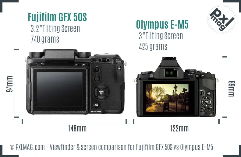Fujifilm GFX 50S vs Olympus E-M5 Screen and Viewfinder comparison