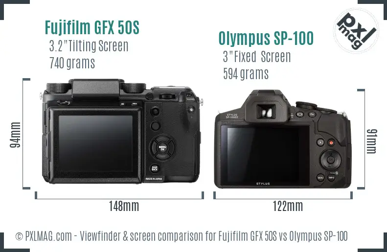 Fujifilm GFX 50S vs Olympus SP-100 Screen and Viewfinder comparison