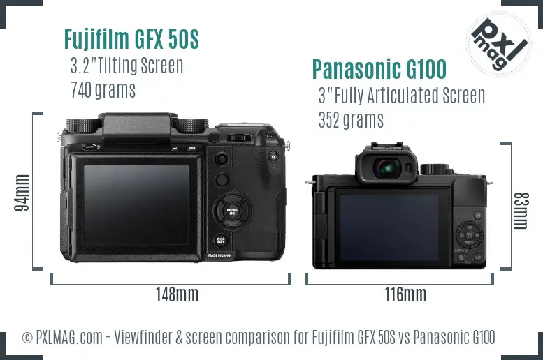 Fujifilm GFX 50S vs Panasonic G100 Screen and Viewfinder comparison