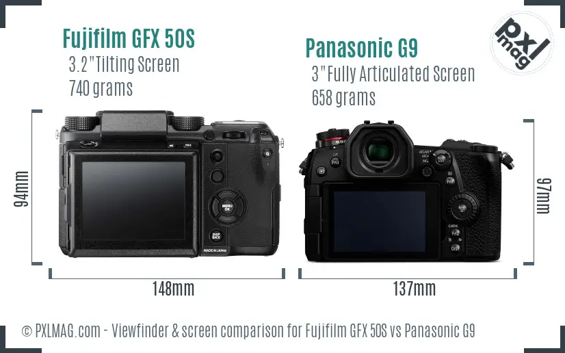 Fujifilm GFX 50S vs Panasonic G9 Screen and Viewfinder comparison