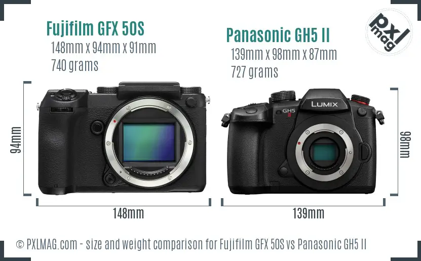Fujifilm GFX 50S vs Panasonic GH5 II size comparison
