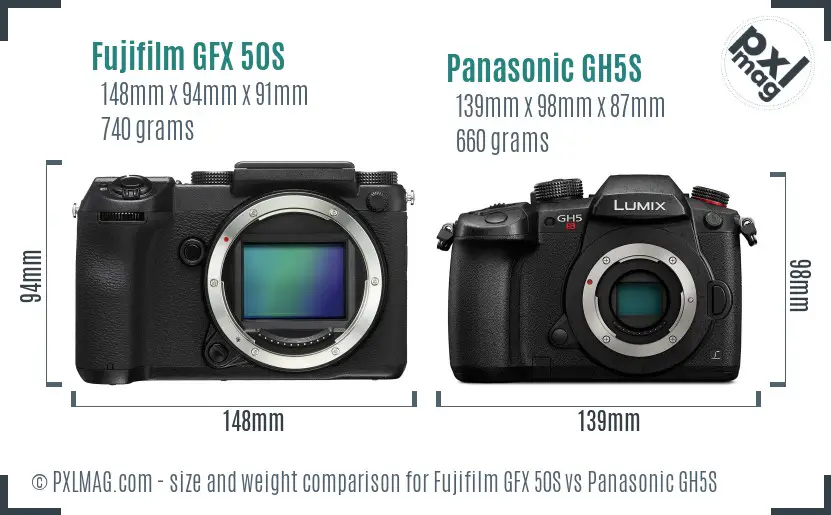 Fujifilm GFX 50S vs Panasonic GH5S size comparison