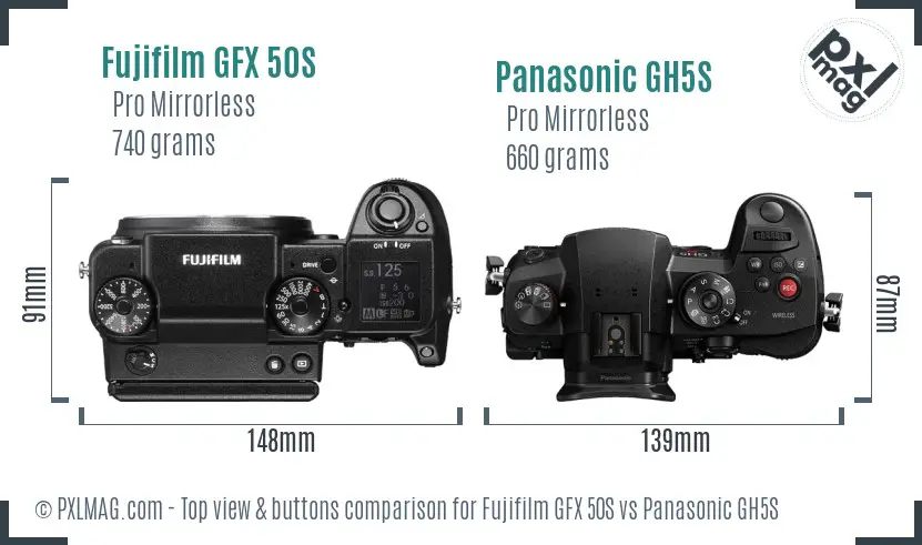 Fujifilm GFX 50S vs Panasonic GH5S top view buttons comparison