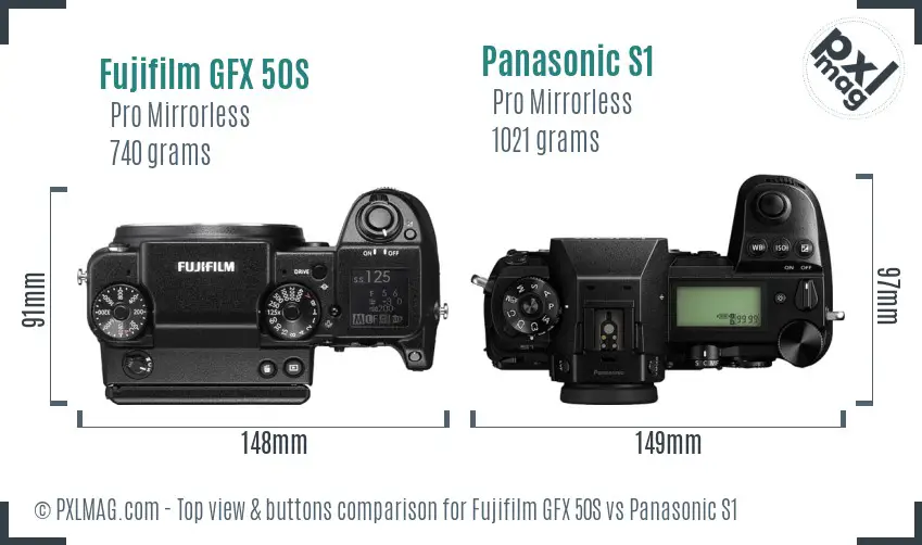 Fujifilm GFX 50S vs Panasonic S1 top view buttons comparison
