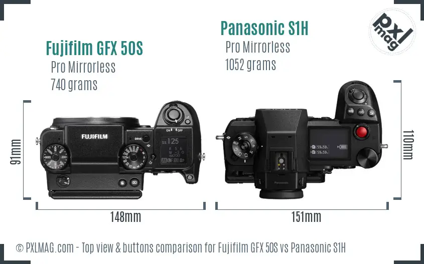 Fujifilm GFX 50S vs Panasonic S1H top view buttons comparison