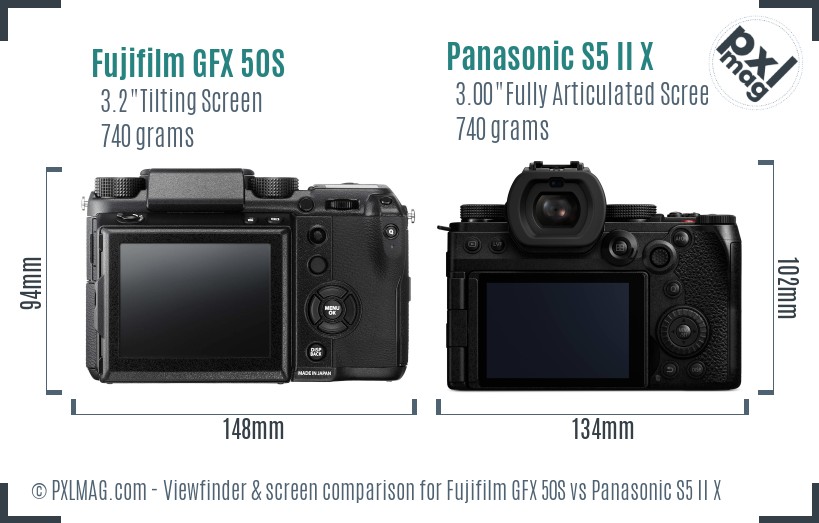 Fujifilm GFX 50S vs Panasonic S5 II X Screen and Viewfinder comparison