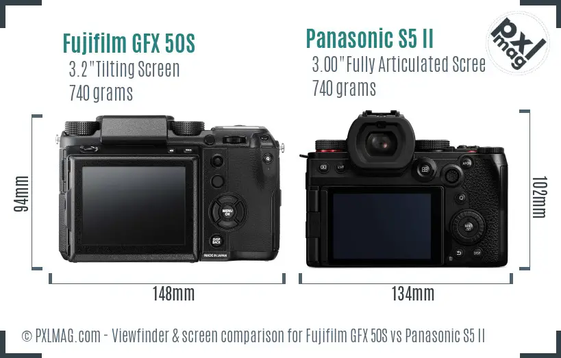 Fujifilm GFX 50S vs Panasonic S5 II Screen and Viewfinder comparison