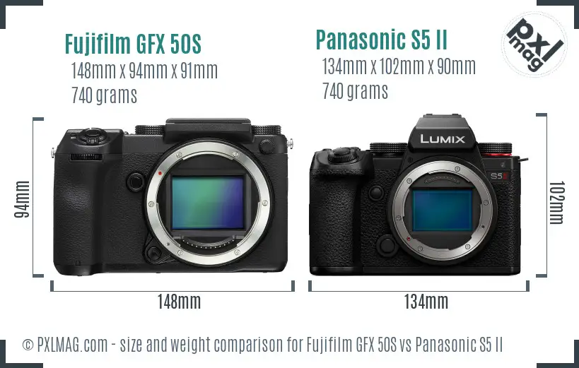 Fujifilm GFX 50S vs Panasonic S5 II size comparison