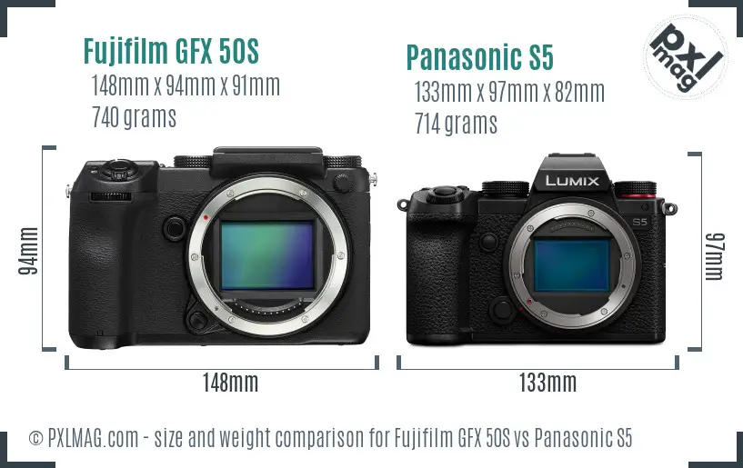 Fujifilm GFX 50S vs Panasonic S5 size comparison