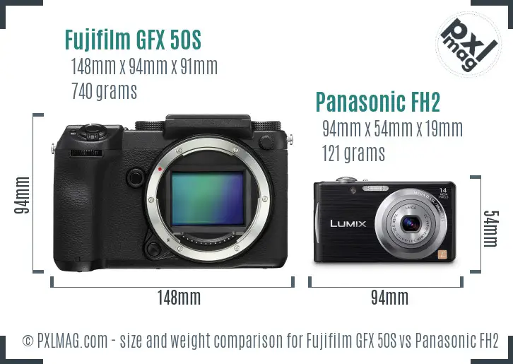 Fujifilm GFX 50S vs Panasonic FH2 size comparison