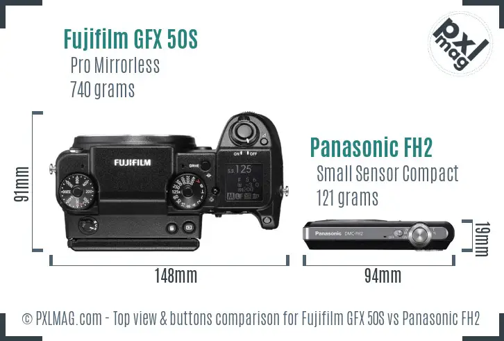 Fujifilm GFX 50S vs Panasonic FH2 top view buttons comparison