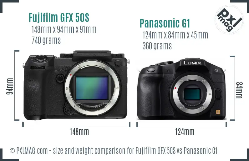 Fujifilm GFX 50S vs Panasonic G1 size comparison