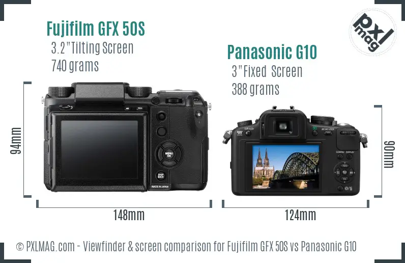 Fujifilm GFX 50S vs Panasonic G10 Screen and Viewfinder comparison