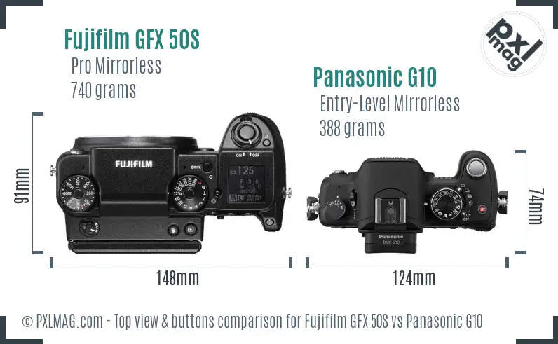 Fujifilm GFX 50S vs Panasonic G10 top view buttons comparison