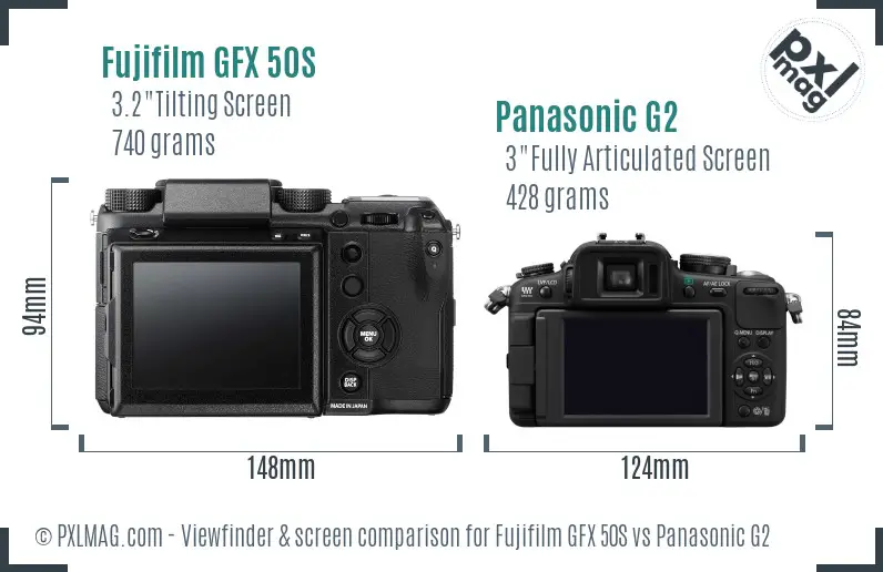 Fujifilm GFX 50S vs Panasonic G2 Screen and Viewfinder comparison