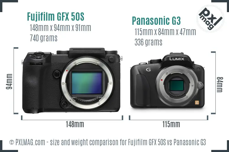 Fujifilm GFX 50S vs Panasonic G3 size comparison