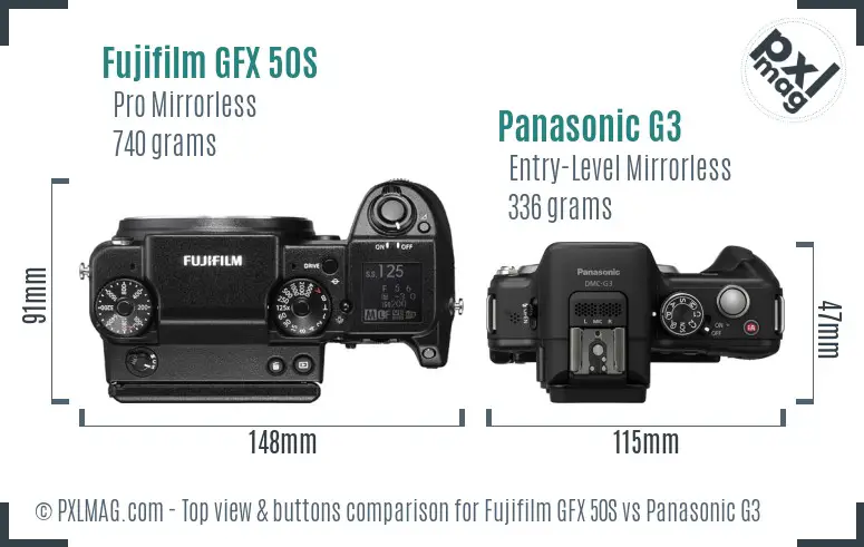 Fujifilm GFX 50S vs Panasonic G3 top view buttons comparison