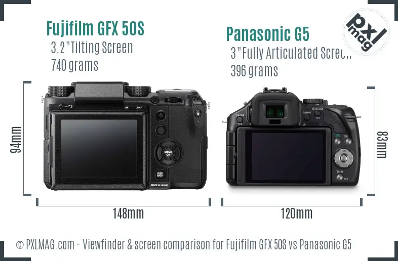 Fujifilm GFX 50S vs Panasonic G5 Screen and Viewfinder comparison