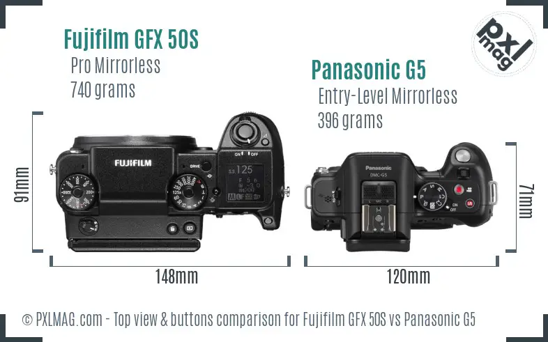 Fujifilm GFX 50S vs Panasonic G5 top view buttons comparison