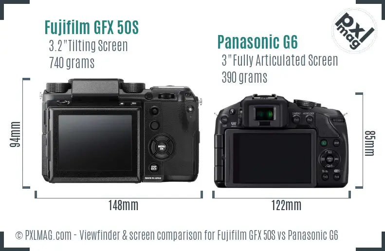 Fujifilm GFX 50S vs Panasonic G6 Screen and Viewfinder comparison