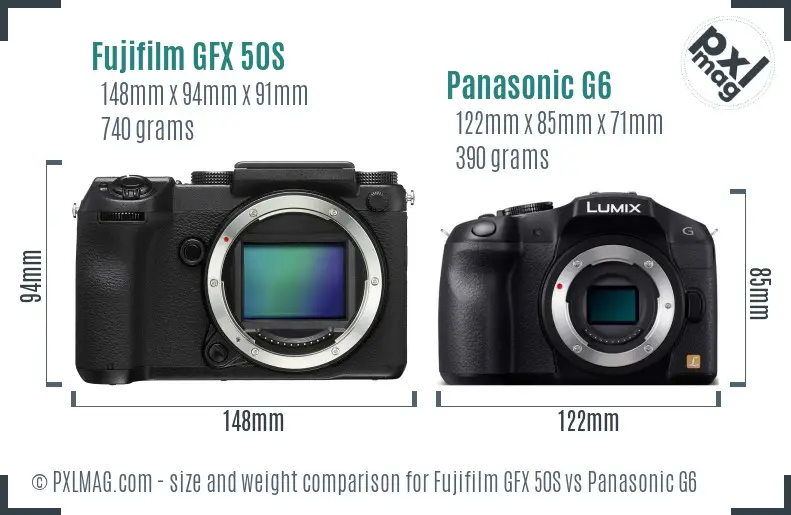 Fujifilm GFX 50S vs Panasonic G6 size comparison