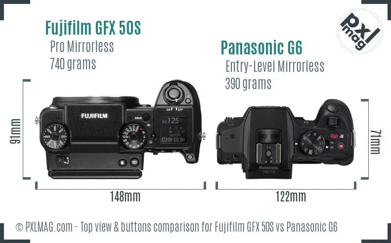 Fujifilm GFX 50S vs Panasonic G6 top view buttons comparison