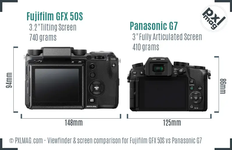 Fujifilm GFX 50S vs Panasonic G7 Screen and Viewfinder comparison